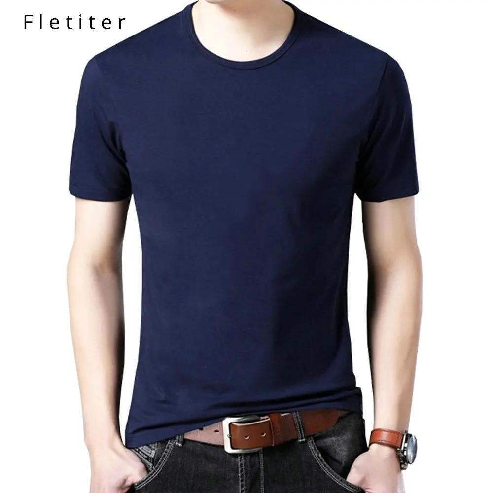 

Fletiter Summer Men's Casual T-Shirt 2019 New Fashion Solid Round Neck Slim Fit Short Sleeve Tee Plus Size White Gray Brand A428