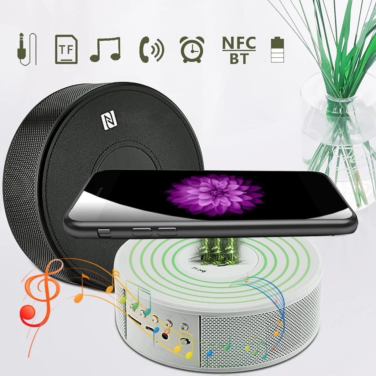 

Multi-function Qi Wireless Charger Pad Bluetooth Speaker led Clock Portable Smart Phone Charger for iPhone X XS Max 8 Plus