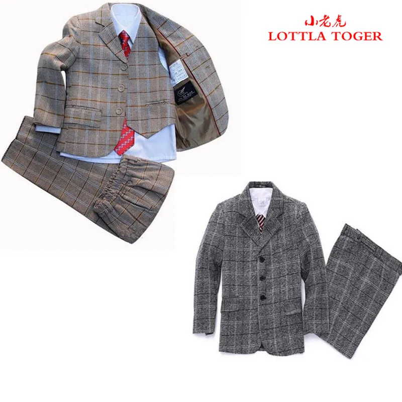

2017 New Boys Formal Suits for Weddings Brand England Style 3-14T Man Child Plaid Formal Party Tuxedos Boys Formal Suits, 3pcs/s