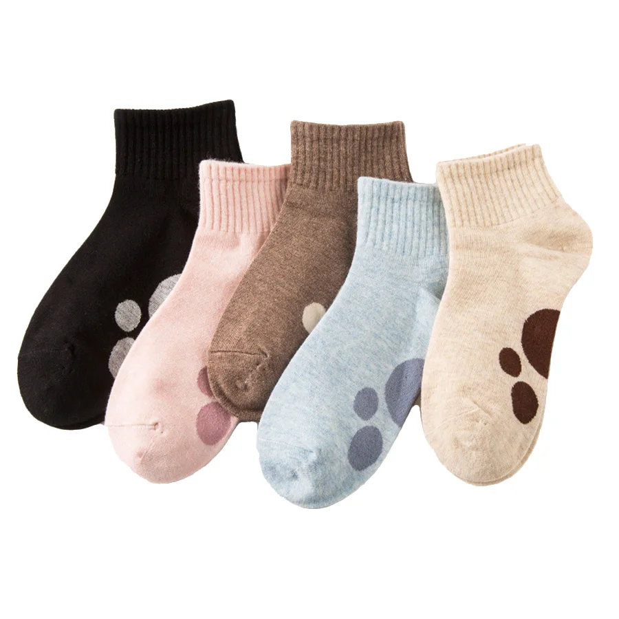 

5 Pairs/lot Cute Cat Paws Short Women Socks Casual Cotton Cartoon Pattern Harajuku Funny Ankle Ladies Socks Size 35-40 2019 New