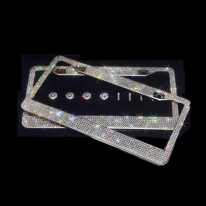 Luxury Handcrafted Bling Rhinestone Premium Crystal Car License Plate Frame 2 Pack with Gift Box For USA Canada Truck Women