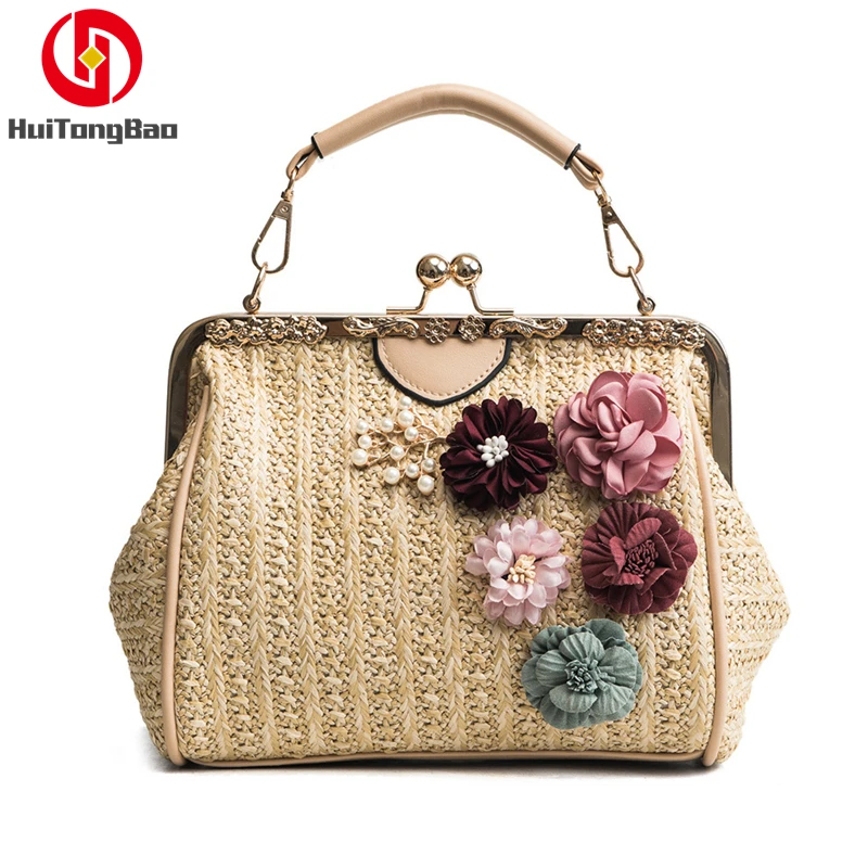 

Woman Straw Plaited Weave Handbag Flower Shoulder Bag Luxury Purses Handbags Messenger Crossbody Ladies Hand Bags For Designer