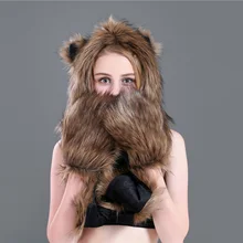 Искусственный мех животных шапка шарф перчатки зимние варежки 3 в 1 Функция толстовка с ушками лап DO99
