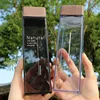 2018 New 500ML Fashion Water Bottle Square Shape With Wooden Lid Plastic Sport Bottle Lady Kids Unbreakable Kettle 4 Colors 1