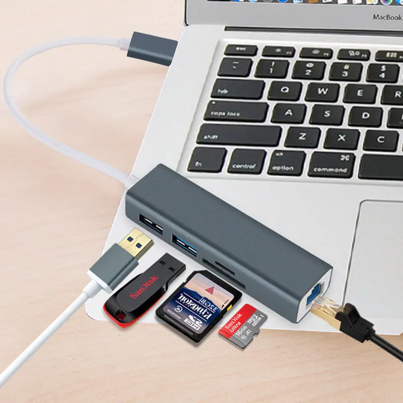 Uosible Thunderbolt 3 адаптер Тип usb C концентратор usb C до RJ45 для MacBook Pro с 100 Мбит/с Gigabit Ethernet TF/SD слот кардридера USB3.0