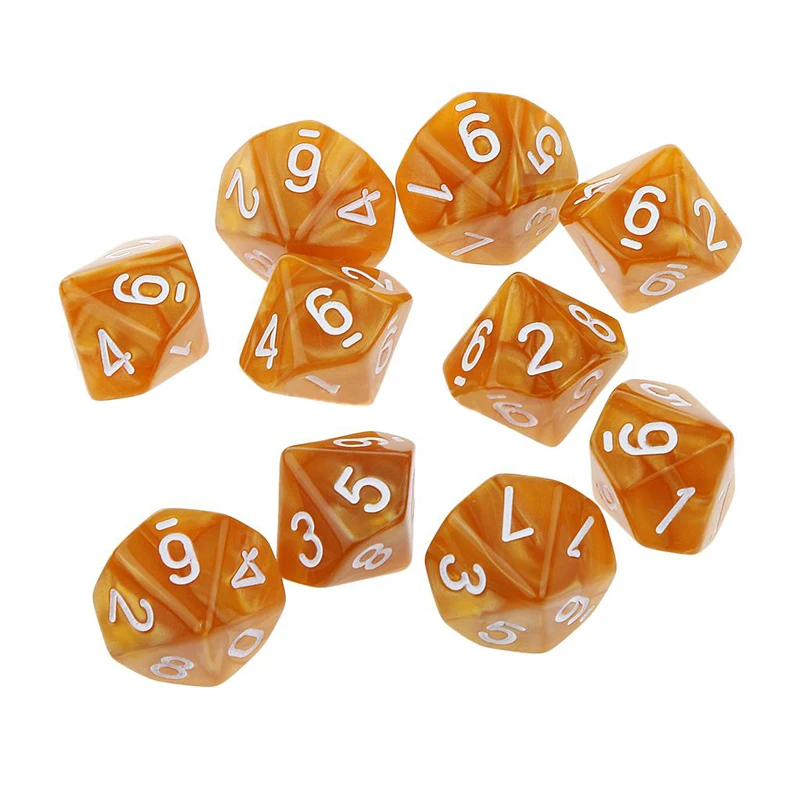 Mayitr Transparent 10Pcs D10 Ten Sided Pearl Gemmed Dices Die (0-9) forRPG For DDG Set of 10 Dice Playing Games