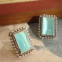 Мода Горячая Распродажа Новый стиль OL темперамент синий камень квадрат серьги-гвоздики E66 - изображение