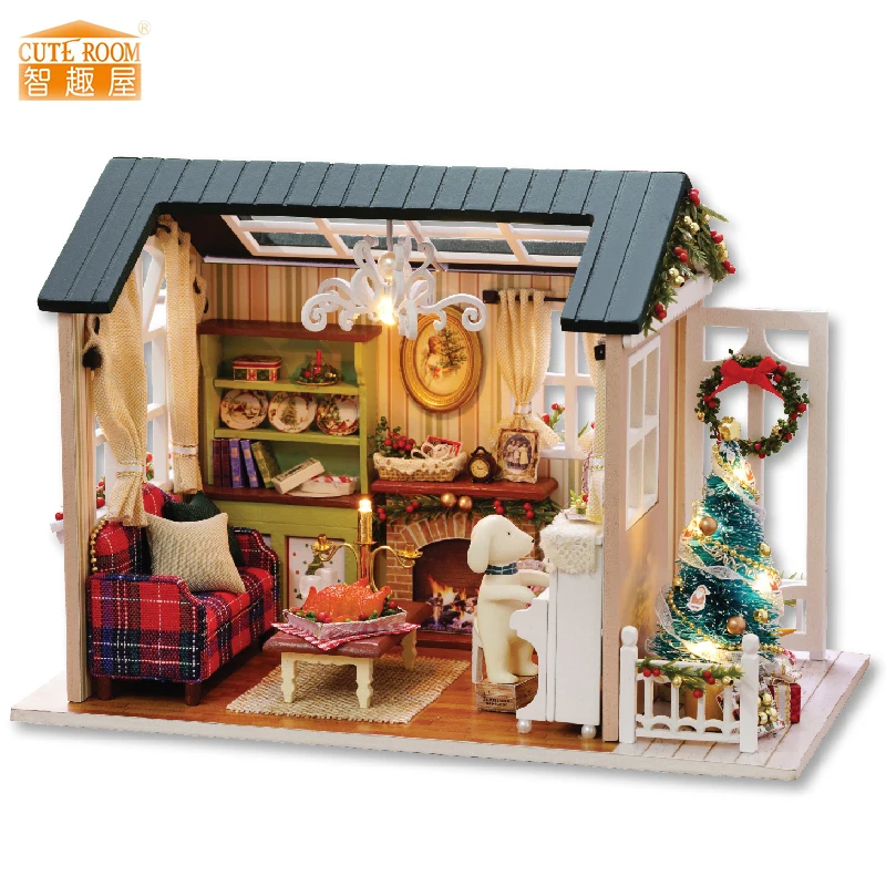 Cena Meble dom dla lalek DIY Dollhouse drewniane miniaturowe domy dla lalek meble zestaw Box Puzzle montaż domek dla lalek zabawki dla dzieci prezent z009