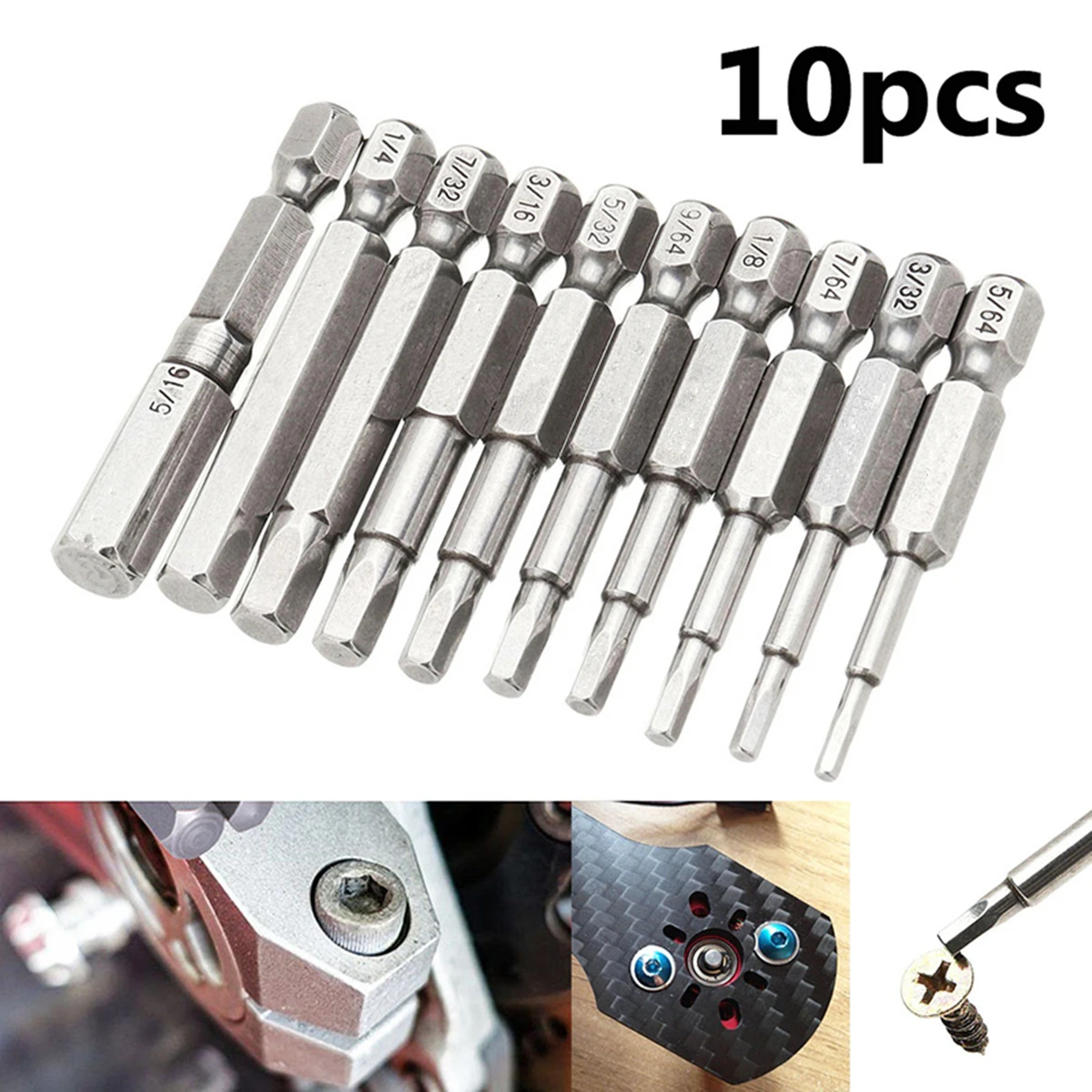 10pcs Hex Head Screwdriver Bit Set 50mm 1/4 Inch Hex Shank