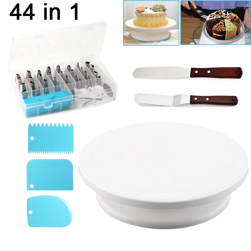 

28CM Rotating Cake Icing Deocrating Revolving Kitchen Display Stand Turntable with Cake Tools