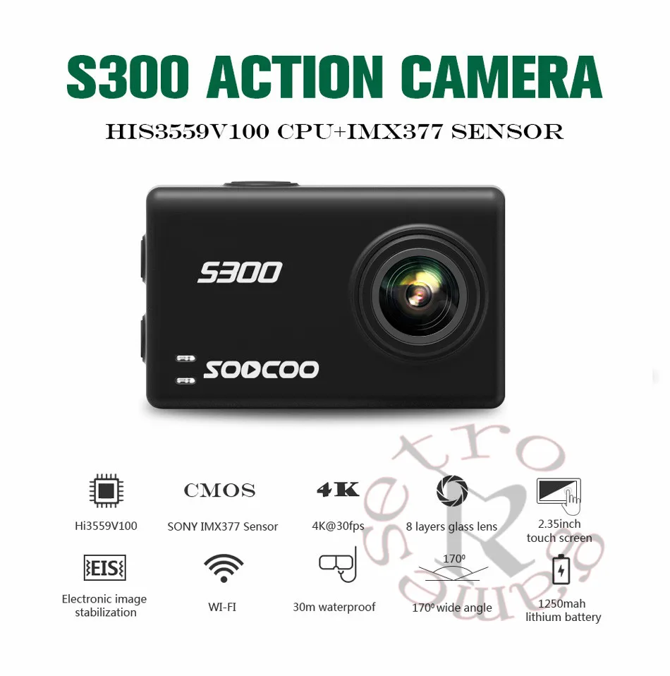 SOOCOO S300 Экшн-камера 2,3" сенсорный ЖК Hi3559V100+ IMX377 4K 30fps 1080P 120fps EIS Wi-Fi 12MP удаленный внешний микрофон Спортивная камера