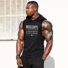 Muscleguys Liftwear рубашка без рукавов с капюшоном брендовая Спортивная одежда для фитнеса для мужчин Бодибилдинг Стрингер топы с капюшоном Майки