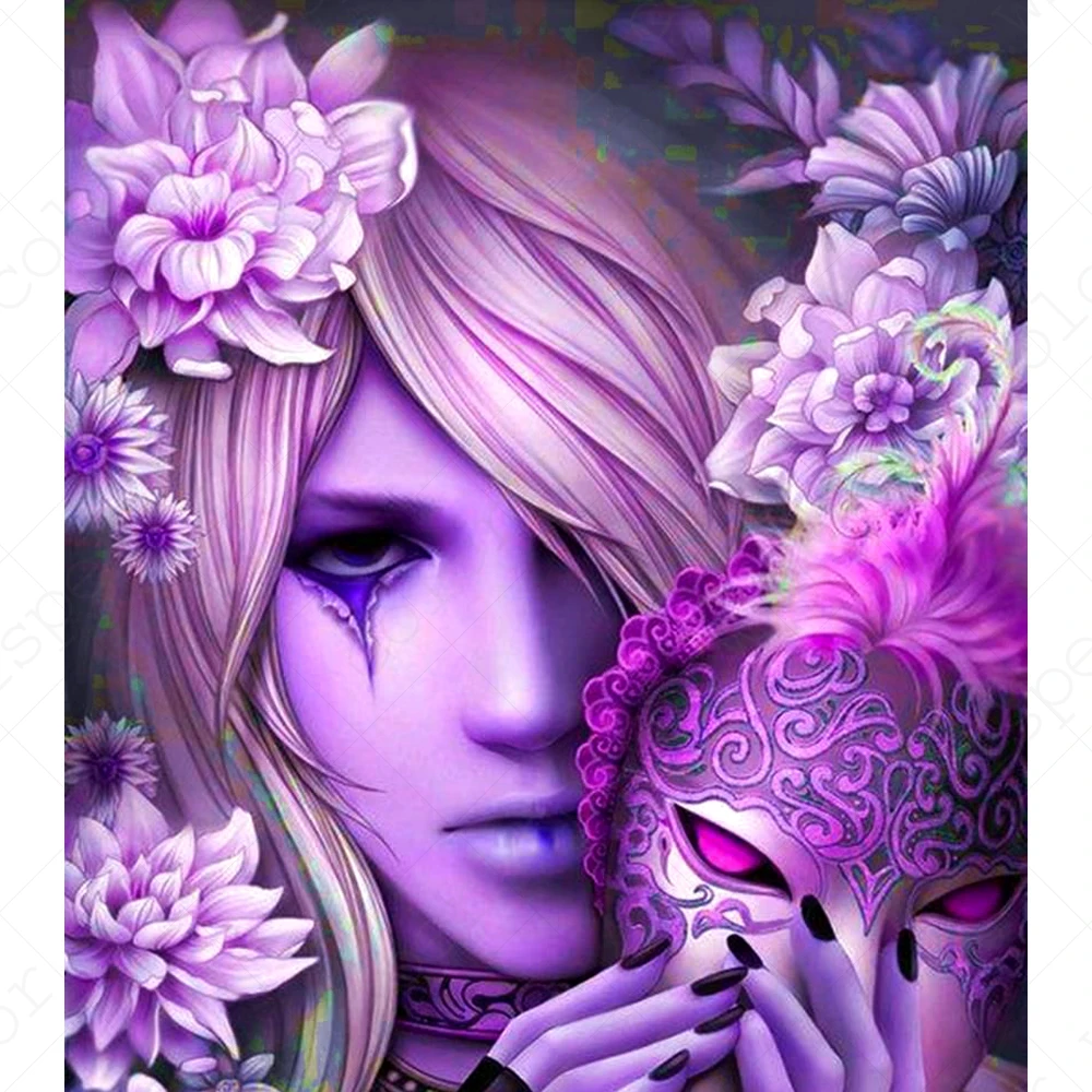 Алмазная картина Полная площадь/круглая Алмазная вышивка "маска фантазия фиолетовые персонажи" вышивка-мозаика стразами картина LE01413