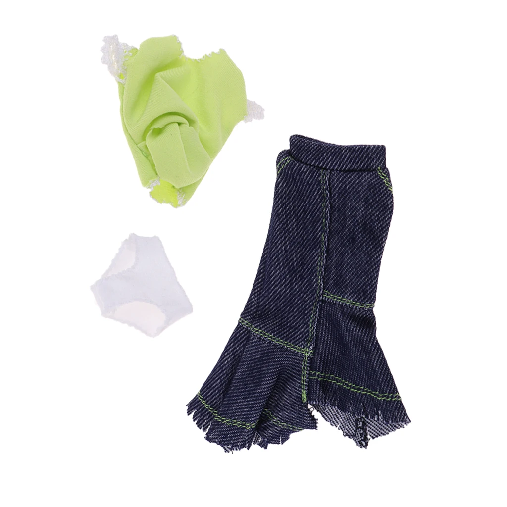 New Trendy Party Garment Set - Tops T-shirt and Denim Half Length Skirt Miniskirt For Blythe Doll Summer Clothing Accessories