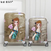 Cabin Suitcase Rolling-Luggage On-Wheels Spinner Travel Retro Cartoon-Girls Fashion Student