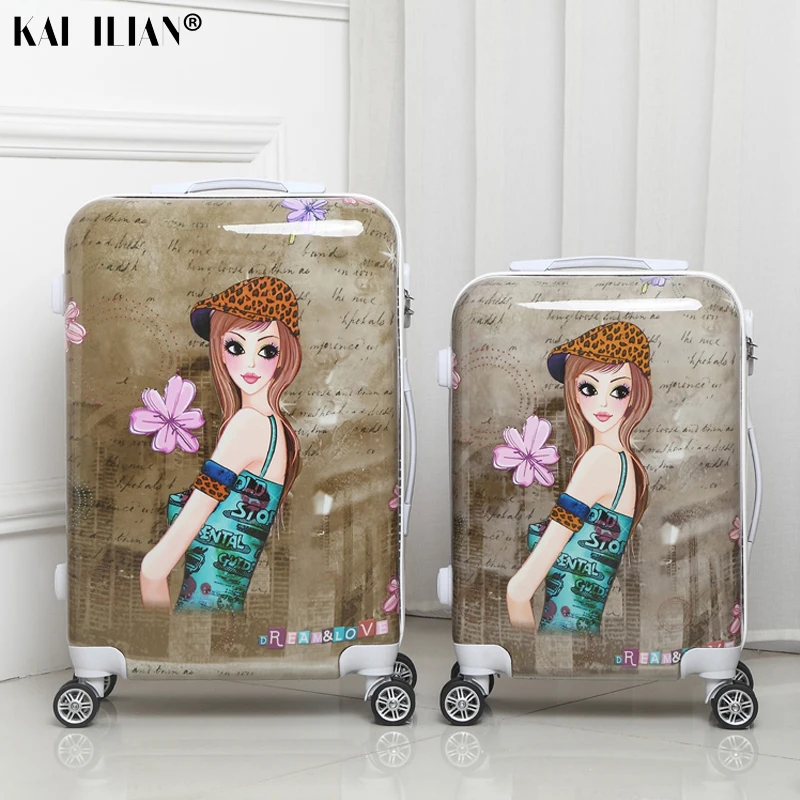 

20/24 inch suitcase on wheels Women Cabin travel rolling luggage spinner Cartoon girls student trolley suitcase retro fashion