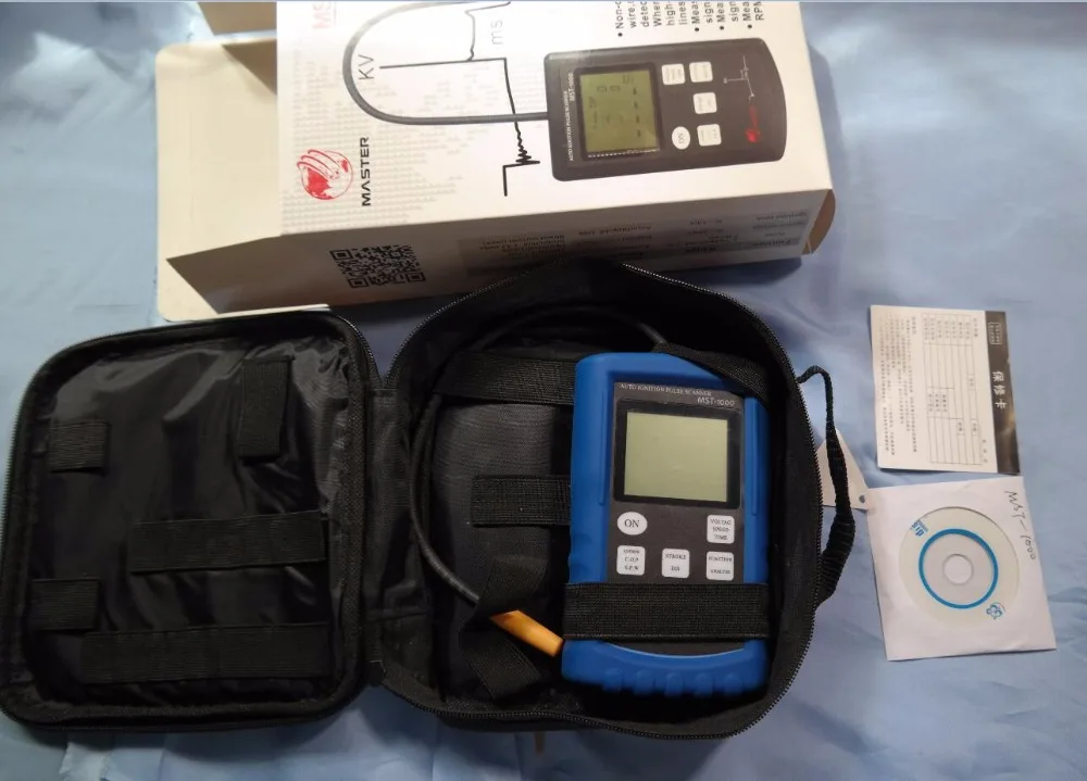 

MST-1000 Automotive Digital RPM Tachometer 50KV Ignition Voltage Free Touch Detector Test Spark KV Calibration function