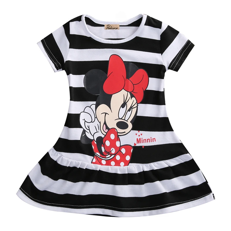 Милое летнее платье для девочек с Минни Маус, мини-платье с короткими рукавами для девочек, детская одежда для малышей