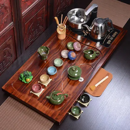 Китайский чайный набор из фиолетовой глины кунг-фу, домашние керамические чашки, чайный набор, электрическая Магнитная печь, чай, тайваньский деревянный поднос, чайная церемония - Цвет: 11 Set
