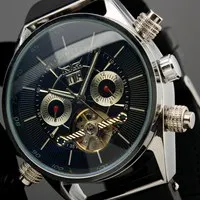 WINNER Men Fashion Auto Mechanical Watch Leather Strap Sub Dial Date Display Tachometer Top Brand Luxury Wrist Watch