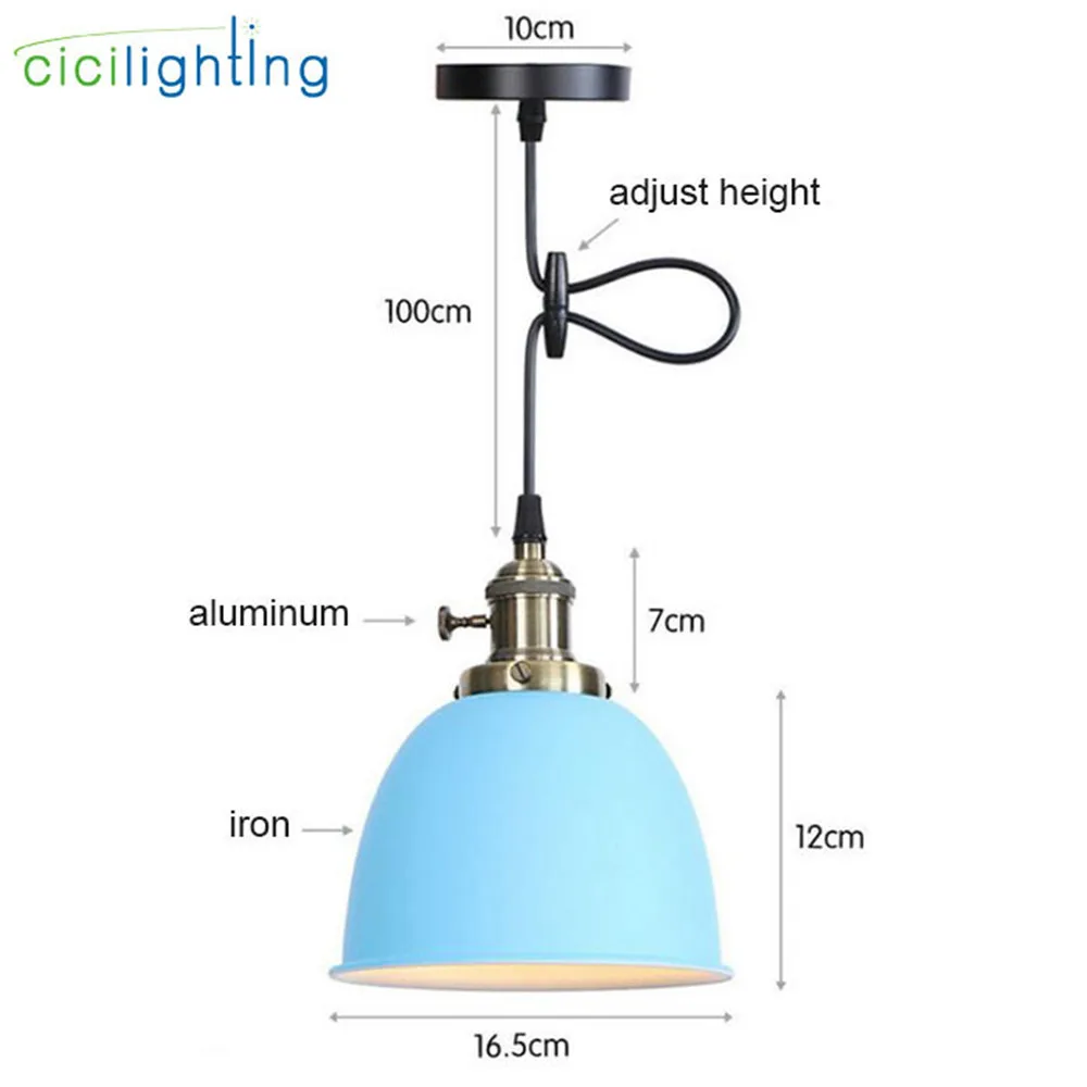 lightblue Современный металлический цветной абажур светодиодный подвесной светильник Лофт подвесной светильник Ретро подвесной светильник серый синий желтый розовый оранжевый светильник - Цвет корпуса: lightblue
