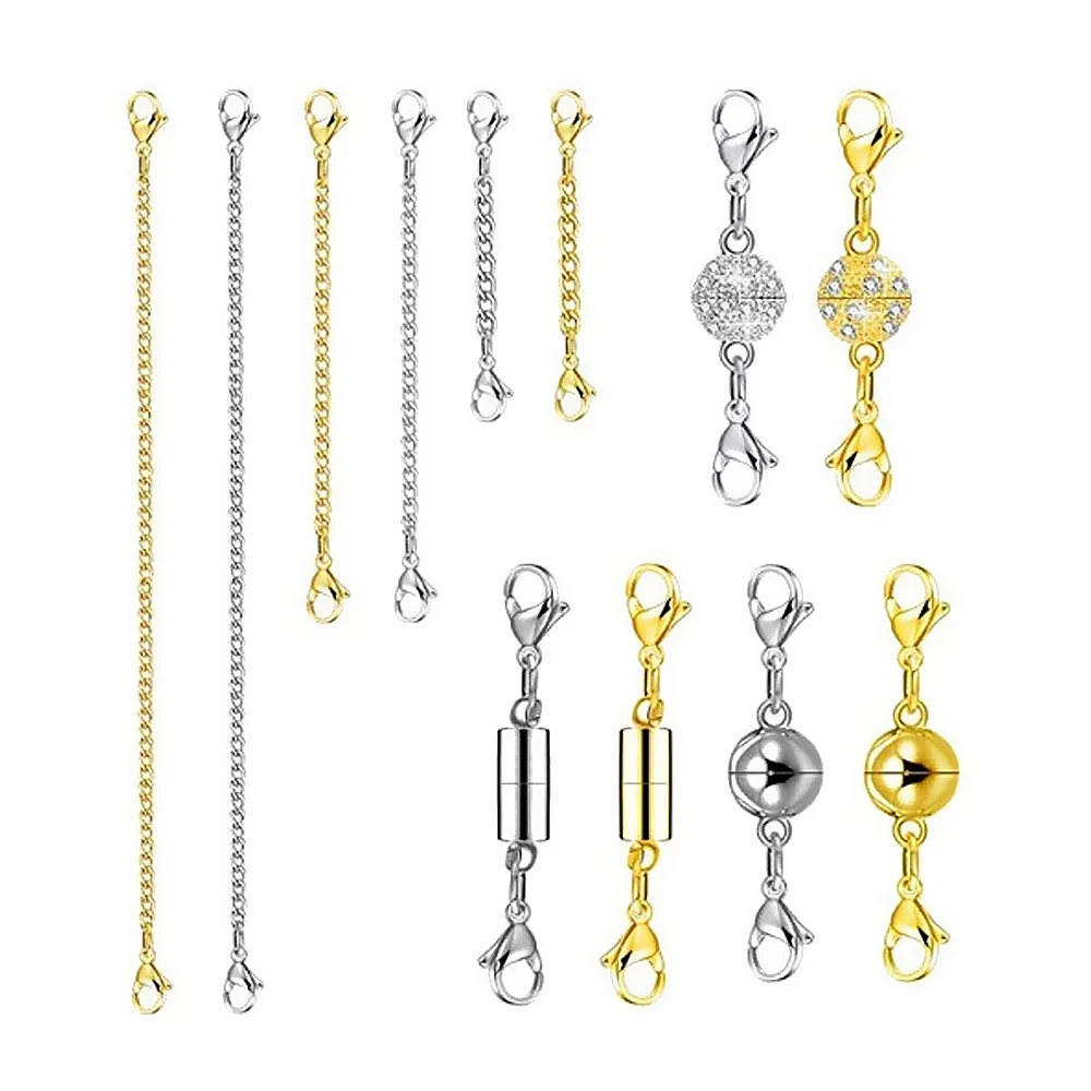 

12-25PCs Magnetic Clasps And Chain Extender Set For Necklace Bracelet Extenders Magnetic Closures Jewelry Making Supplies