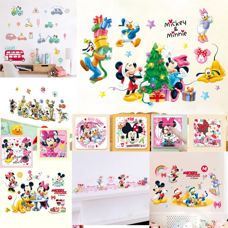 

Cartoon Minnie Mickey Wall Stickers For Kids Room Bedroom Home Decoration Mural Art PVC Switch Girls Gift Christmas Decor