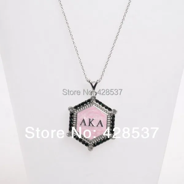 

Free Shipping Greece Sorority Jewelry Alpha K Alpha AKA Green Crystal Pink Enamel AKA Pendant Necklace Jewelry Necklaces