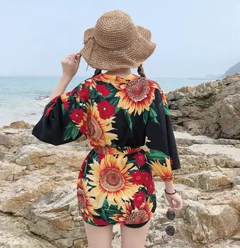 

2019 new kimono cardigan casual half sleeve loose black women japanese kimono women outerwea