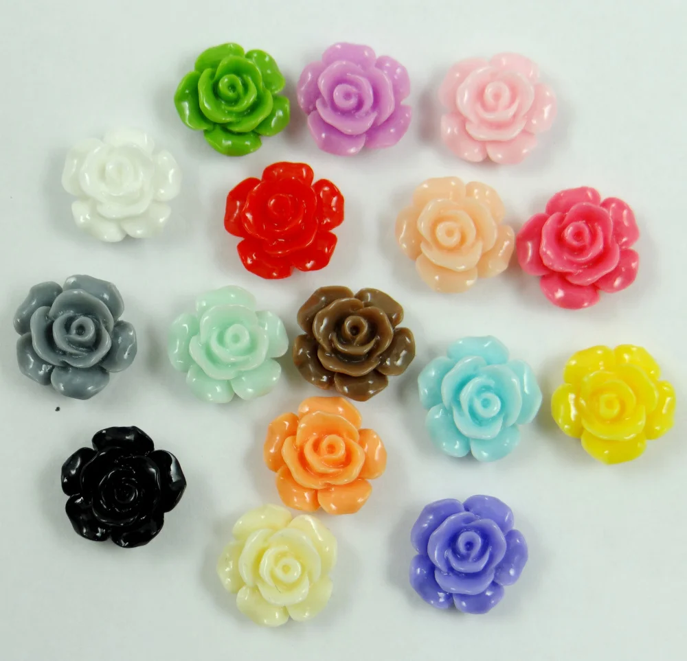

Wholesale 100PCs various colors Rose Flower Shape Acrylic Beads Bracelet Necklace Jewery Findings 10mm 100Pcs/Bag NO HOLE