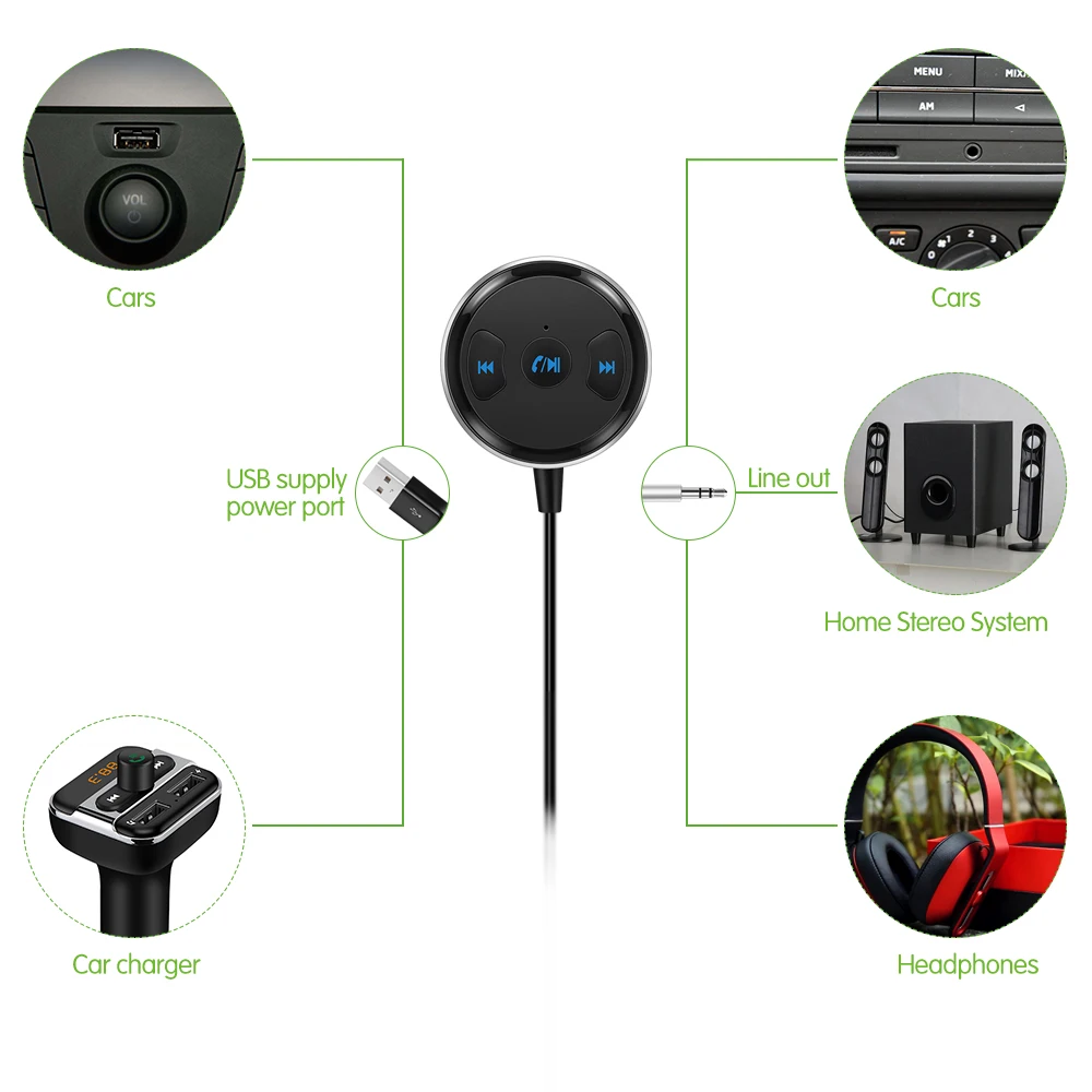 Onever беспроводной 3,5 мм приемник Bluetooth автомобильный комплект свободные руки AUX A2DP набор для трансляции Поддержка Siri для динамика наушников автомобиля стерео