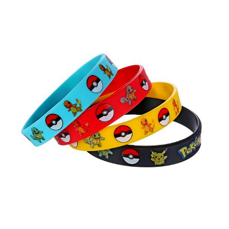 Pulsera de silicona de Pokémon Pikachu, de 4 unidades de animados, decoración para fiestas cumpleaños y bodas, juguetes para en 4 colores, suministros para regalo, pulseras|gift supplies|bracelet braceletdecorative