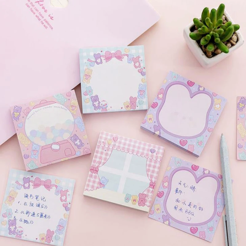 

1 Pcs Sweet Candy Color Animal Paper Memo Pads Self-Adhesive N Times Sticky Notes Stationery Label Sticker Bookmarks Gifts