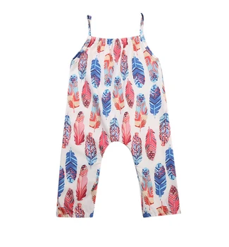 

Summer Cute Infant Baby Girls Feather Print Rompers Clothes Jumpsuit Multicolor Sleeveless Girls Romper Outfits