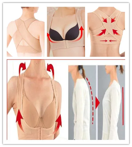 

Women Bra Body Shaper Corset Tops Posture Corrector Back X Type Design Sculpture Back Chest Lines Underwear Black Skin Tone