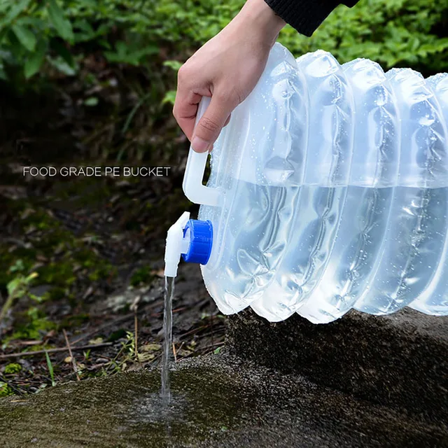 Outdoor Water Bucket Folding Water Bag Storage 5/10/15L Foldable PE Plastic Food Grade Water Bottle Container Camping Survival 4