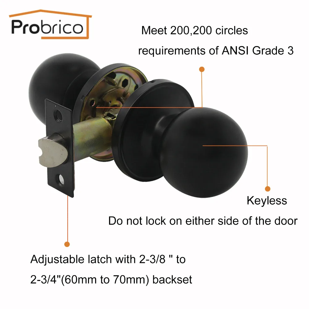 Probrico, черная дверная ручка, круглая ручка, без ключа, дверная ручка с замком для прохода, для прачечной, Межкомнатная дверная фурнитура