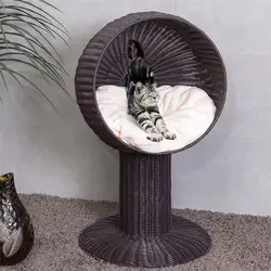 17 "шарик с капюшоном ротанга взрослых кошка кровать с подушкой PE плетеные кровати для домашних животных PS6890
