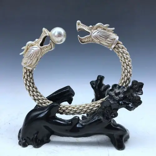 

Selling Jewelry>>>Chinese ancient miao silver bracelet handmade double dragon play bead image