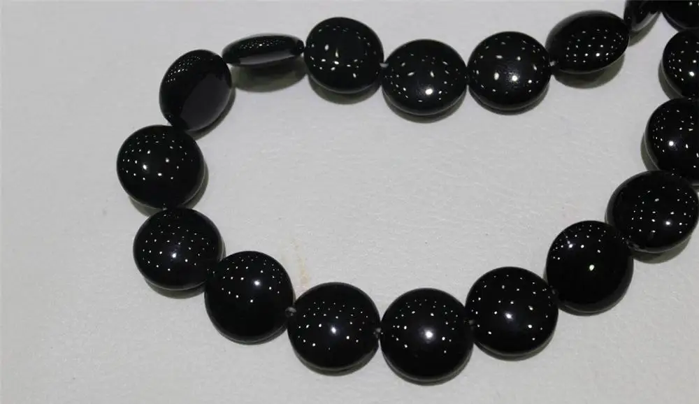 

Necklace black Agate Coin necklace 18mm 15" 5.24