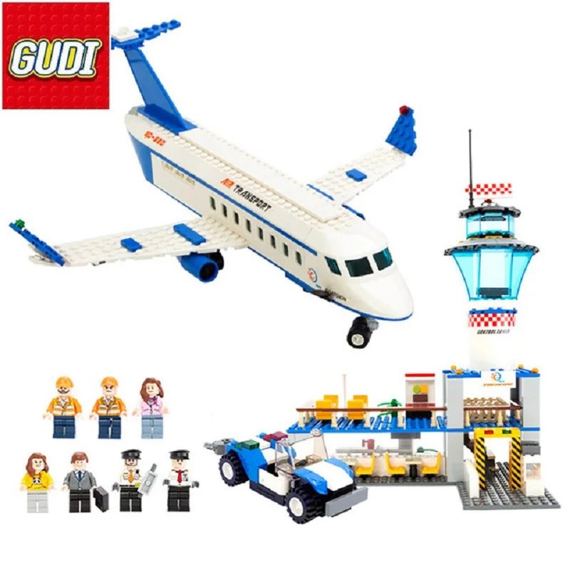 

GUDI Aircraft building blocks Kids DIY International Airport Assemblage blocks Playmobil Blocks Educational Toys For Children
