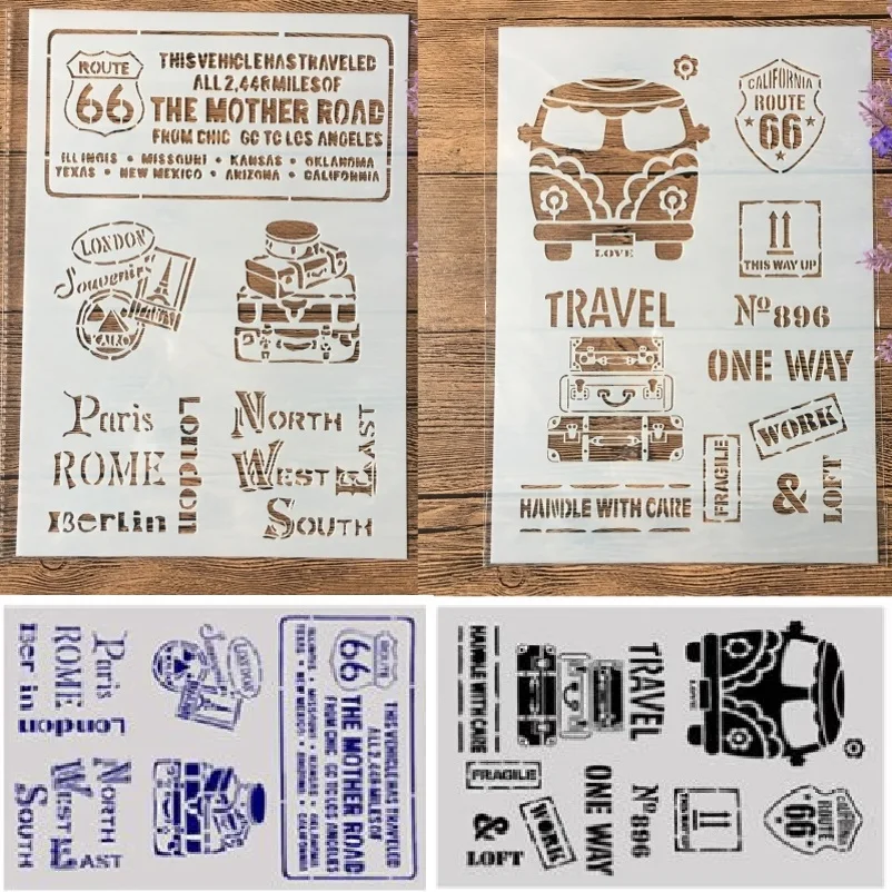 

2Pcs/Lot A4 Bus Route 66 Label DIY Craft Layering Stencils Painting Scrapbooking Stamping Embossing Album Paper Template