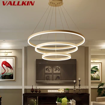 

White Color Modern Pendant Lights for Living Room Dining Room 3/2/1 Circle Rings LED Lighting Ceiling Hanging Lamp Fxtures