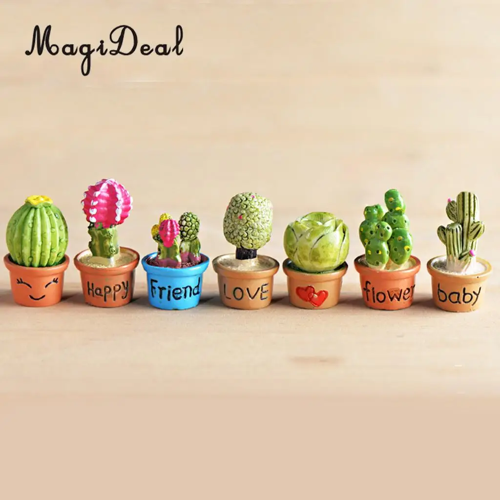 1:12 Scale Micro Landscape Dollhouse Miniature 7 Pots Succulent Green Plants Garden Decoration for Dolls House Desk Yard Accs