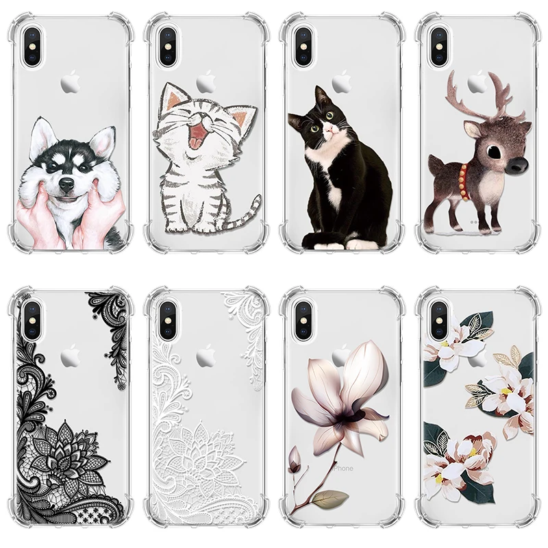 

Airbag Shockproof TPU Flower Cat Deer Coque for iPhone 5 5S SE 6 6S XS Max 7 8 Plus 10 XR X Case for iPhone X Case Cover Fundas
