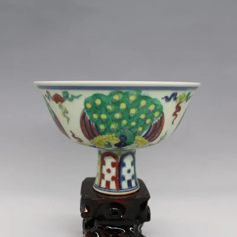 

antique MingDynasty porcelain bowl,colored peacock Tall bowl,Hand-painted crafts,Decoration,collection & adornment,Free shipping