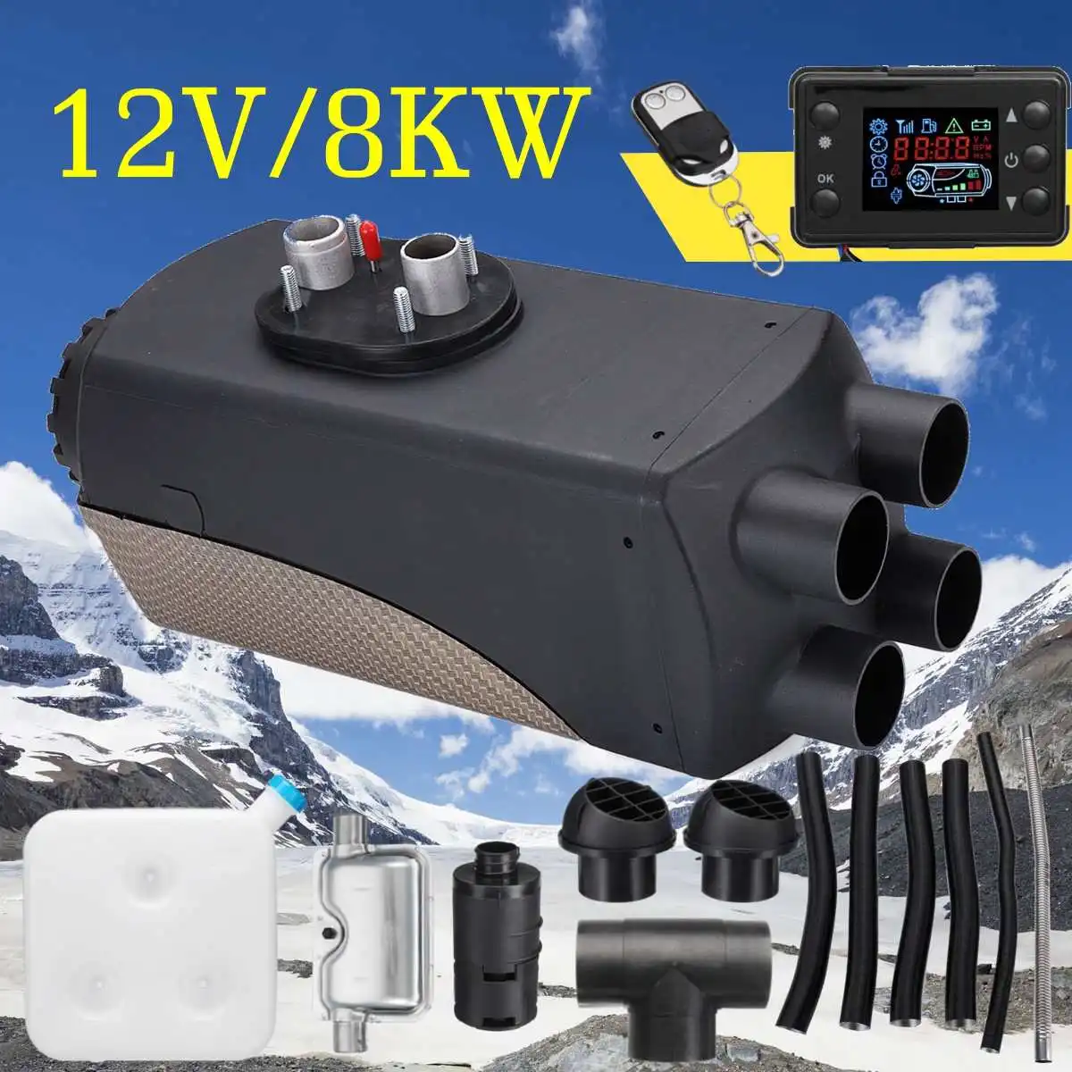 

Car Heater 12V 8KW Parking Air Diesels Heater LCD Monitor 4 Hole with Remote Control + Silencer For Motorhome RV Trucks Bus Boat