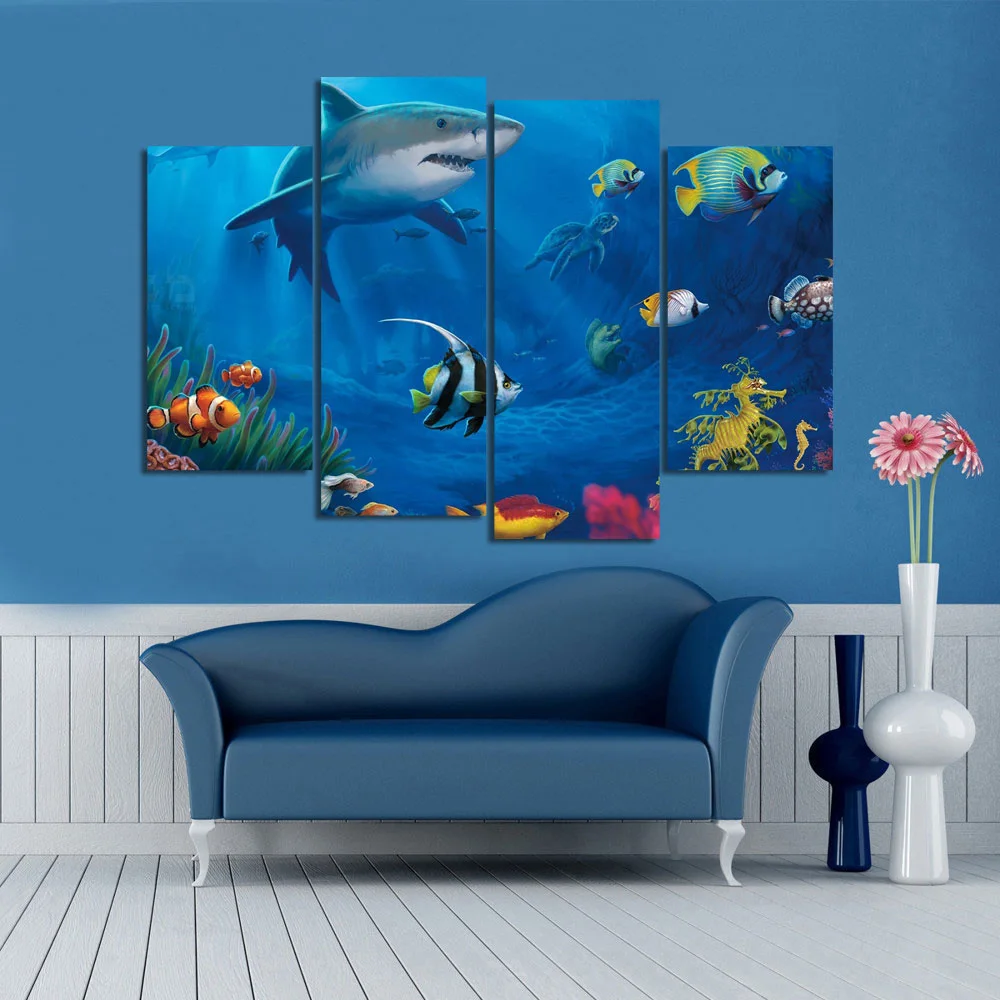 4 Panel Shark fish 5d Diamond Embroidery peony Full square Mosaic stickers diamond painting Cross Stitch home decor |