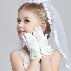 Детский Атлас эластичные Перчатки для девочек короткие белые Перчатки дети длинный атласный Перчатки r016