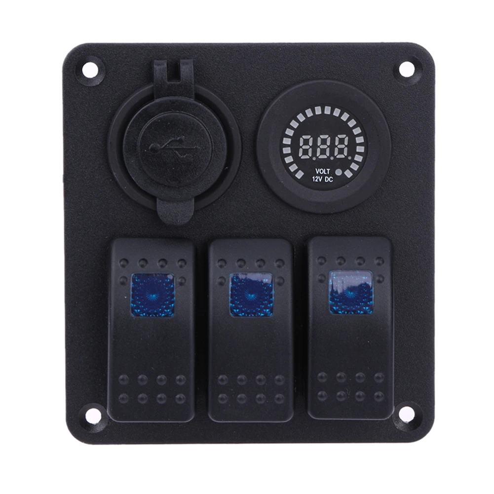 

Car-styling Auto/RV/Ship 3Pin Multifunction Switch Yacht Bus USB Charger Color Display Voltage Gauge Combination ON-OFF Panel